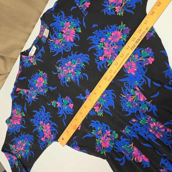 Liz Claiborne Dress Womens 6 Black Colorful Floral Rayon Mini Pleated 80s Retro - Picture 12 of 16